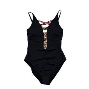 NWOT Bleu Rod Beatte Swimsuit Womens 10 Black 1 Piece Beach Travel Resort Plunge